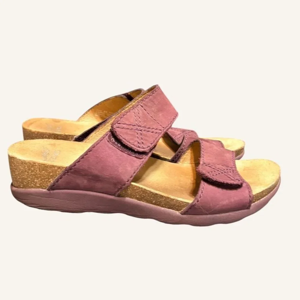 Dansko Maddy Wedge Slide Sandal 40 10 Plum Nubuck Leather Cork Platform - Picture 10 of 12